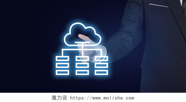蓝色科技感科技云点击云存储数据网络商务手指背景科技-云端技术云计算云数据